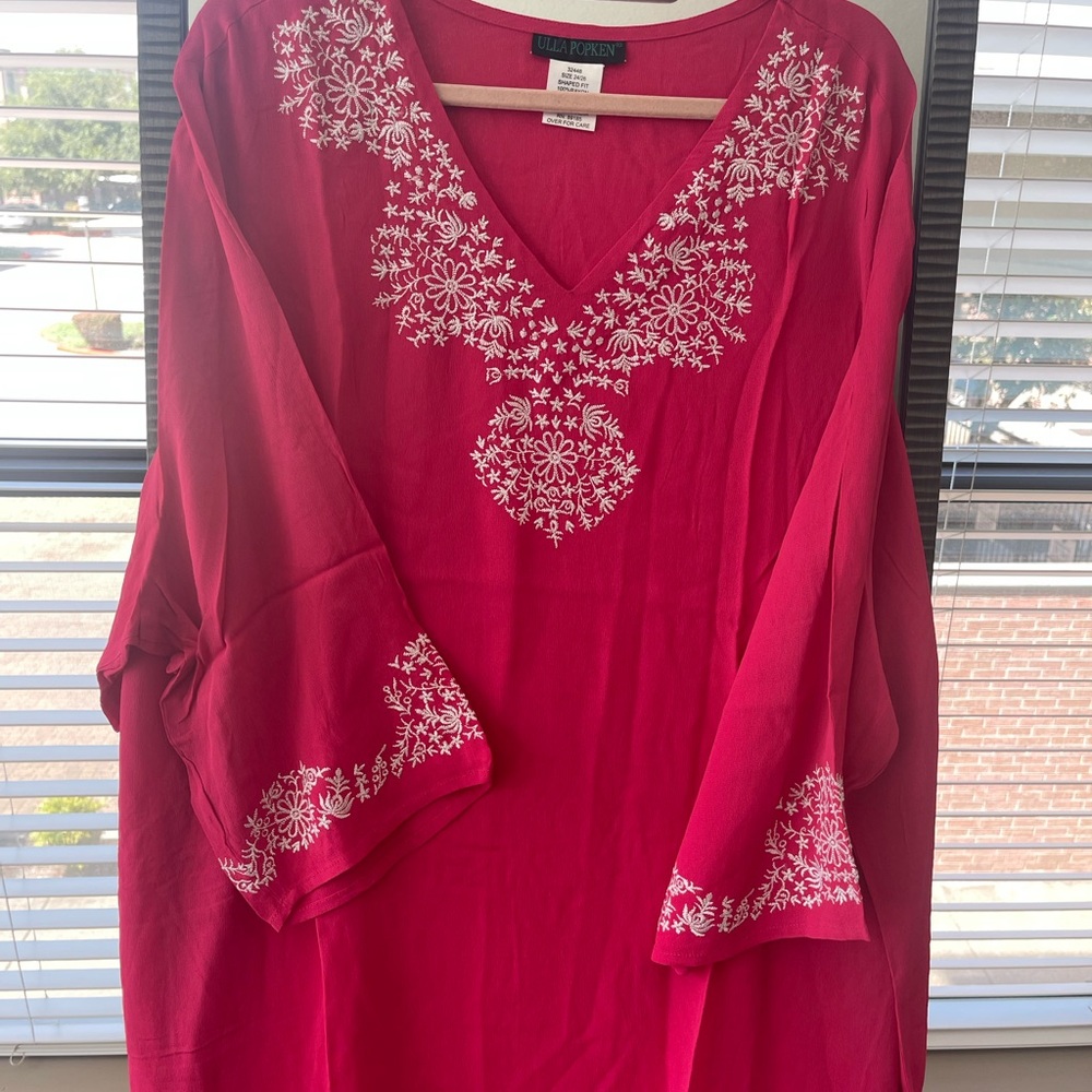 Ulla Popken Women's Red Embroidered Tunic